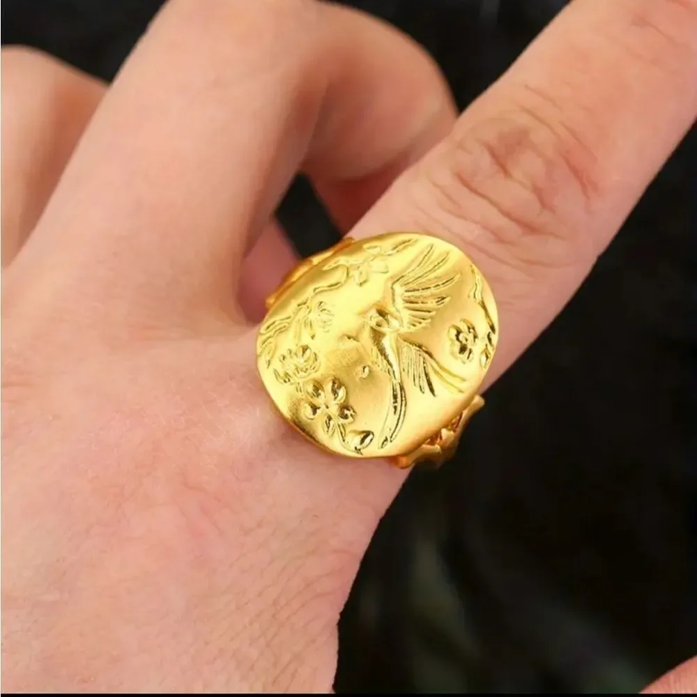 Unisex 18kt Gold Plated Bird And Flower Ring sz 11